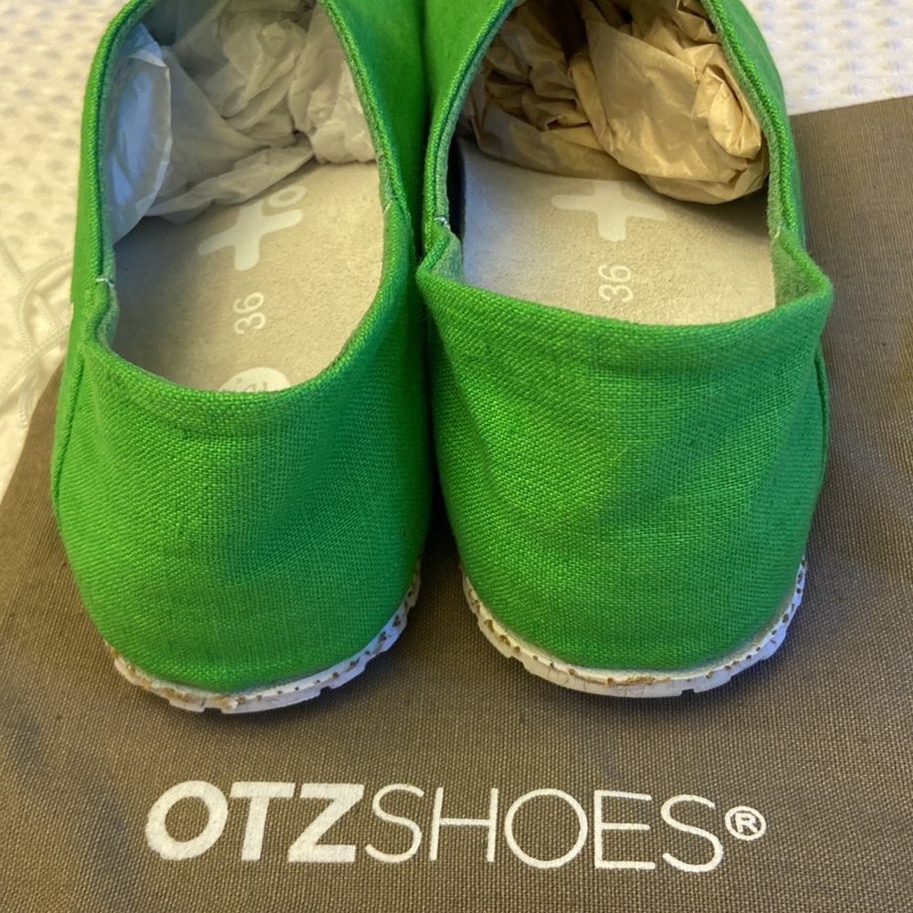 NEW! OTZ Canvas Linen Slip Ons Size 36 5.5 GREEN Shoes Flats - Picture 12 of 13